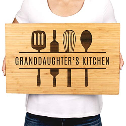 Andaz Press Large Bamboo Wood Cutting Board Gift, 17.75 x 11-inch, Granddaughter's Kitchen, Utensils Graphic, 1-Pack, Laser Engraved Serving Chopping Board Christmas Birthday Chef Kitchen Ideas - color: Granddaughter