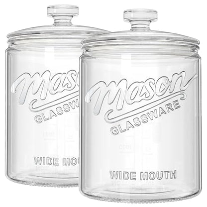 2 Pack 1 Gallon Glass Cookie Jar with Lid, Glass Canisters for Pantry Organizers & Storage, Wide Mouth Mason Jar for Flour Sugar, Sourdough Starter, Coffee, Dog Treat, Apothecary, Laundry Room