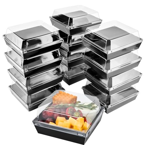 Ocmoiy Charcuterie Boxes with Clear Lids, 5 Inches, 50 Pack, Black | To Go Paper Food Containers, Disposable Bakery Dessert Boxes, For Sandwich, Cookie, Pastry, Cake Slice - color: Black