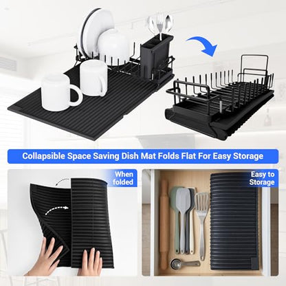 Expandable & Collapsible Dish Drying Rack for Over The Sink and in Sink, Stainless Steel with Silicone Drip Tray, Space Saving Adjustable Dish Rack for Small Kitchen, Apartment & RV