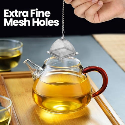 Zopeal 9 Pcs Tea Infuser Stainless Steel Strainer with Extended Chain Hook and Saucer Loose Leaf Steeper Fine Mesh Ball Tea Filter for Brew Spices Seasonings Fits Cup Mug Bottle (Pyramid) - style: Pyramid