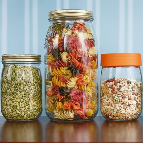 Le Parfait Eco-Friendly Zero Waste Wide Mouth Glass Jar with Airtight Screw Top Lid - Reusable French Storage Jar for Food, Soup, Flour, Sugar, Canning & Baking (3L/96oz, 1 Pack, Gold 2-Piece Lid) - color: 3L-Gold (Single)