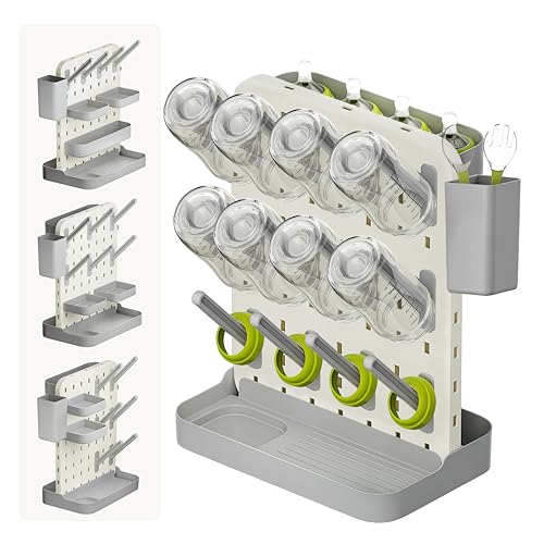 DIY Baby Bottle Drying Rack, Holds 12 Bottles, Space-Saving for Small Kitchen Counters, Modular Bottle Dryer with Removable Rods & Baskets, BPA-Free Countertop Organizer for Baby Feeding Essentials