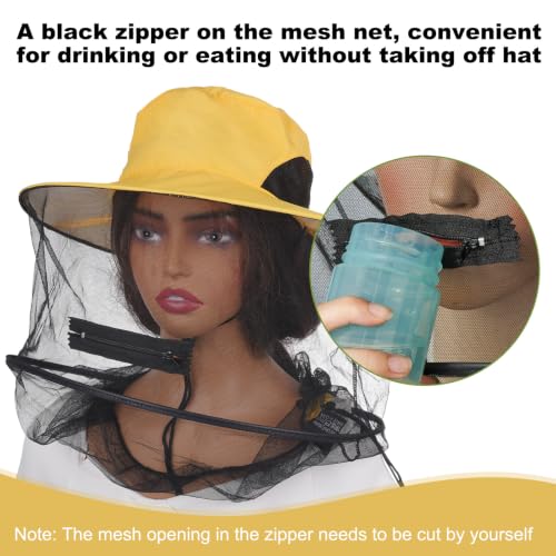 Sucrain Mosquito Head Net Hat Sun Hat Garden Bug Hat with Hidden Net Mesh for Outdoor Gardening Beekeeping - color: Bright Yellow
