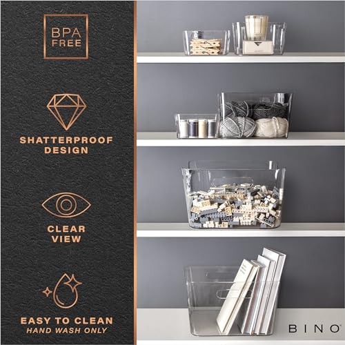 BINO | Plastic Organizer Bins, Large - 4 Pack | The SOHO Collection | Multi-Use | Pantry & Freezer Organizer Bins | Plastic Storage Containers for Home & Kitchen Org - size: Large