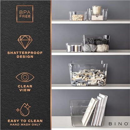 BINO | Plastic Organizer Bins, Large - 4 Pack | The SOHO Collection | Multi-Use | Pantry & Freezer Organizer Bins | Plastic Storage Containers for Home & Kitchen Org - size: Large