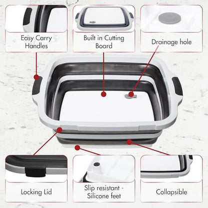 KITCHEN PERFECTION Collapsible XL Smoker & BBQ Prep Tub with Locking Lid & Cutting Board - Grill Caddy Container for Meat Marinating & Brine Perfect For Brisket, Turkey & Ribs - Best Gift For Men - color: Black