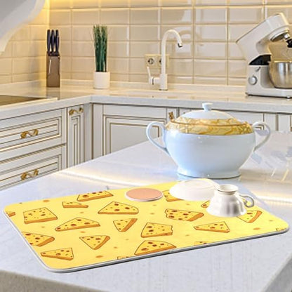 Dish Drying Mat for Kitchen Counter Cartoon Triangular Cheese Absorbent Drying Dish Mat 18×24 inch Dish Rack Pad Coffee Mat for Sink Dishes Under Rack - size: 18x24in