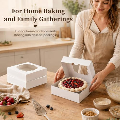 NPLUX 20 Pack Pie Boxes 10x10x3inch Bakery Boxes with Window Dessert Pastry Box for Pies,Cheesecakes and Chocolate Covered Strawberries, Graduation Gifts Party Favors(White) - color: White