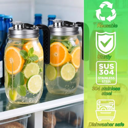 Mason Jar Pour Spout Lid Stainless Steel with Handle, Regular Mouth Pour Spout Flip Cap Lids for Mason Jars, Anticracking Leak Proof Seal Cover Airtight for Drinking Salad Dressing Food Storing(2PCS) - style: Regular Mouth Stainless Steel Lid with Handle