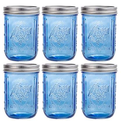 WELLIFE 6-Pack Mason Jars 16 oz with Lids – Blue Wide Mouth Glass Mason Jars, Airtight Leak-Proof Canning Jars for Food Storage, Fermenting, Pickling, Freezing, and Crafts - color: Dark Blue Mason Jars 16oz-6Pcs