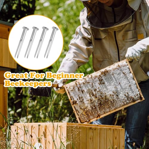 DECOHS 100 Pcs Metal Beeswax Foundation Support Pins with Box, Galvanized Iron Beehive Frame Support Pins for Holding, Beekeeping Supplies