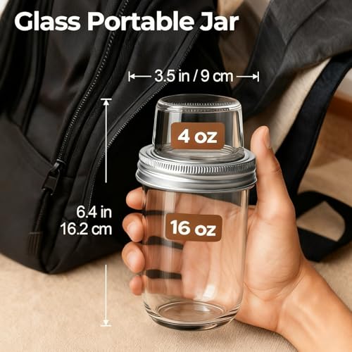 ComSaf Overnight Oats Containers with Lids, 16 oz Glass Mason Jars, 2 Pack | Dual-Layer Design, Yogurt Parfaits, Chia Pudding, Cereal, Fruit and Nuts, Reusable Breakfast Prep - size: 20oz Overnight Oats Cups