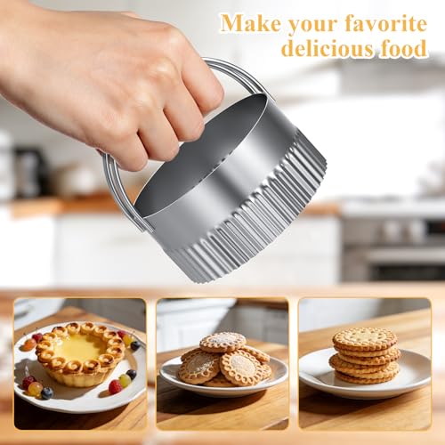 Biscuit Cutter Set of 10 pcs, Square and Fluted Cookie Cutter Set with Handle, Stainless Steel Round Biscuit Cutters, Professional Baking Dough Tools - size: 2 set