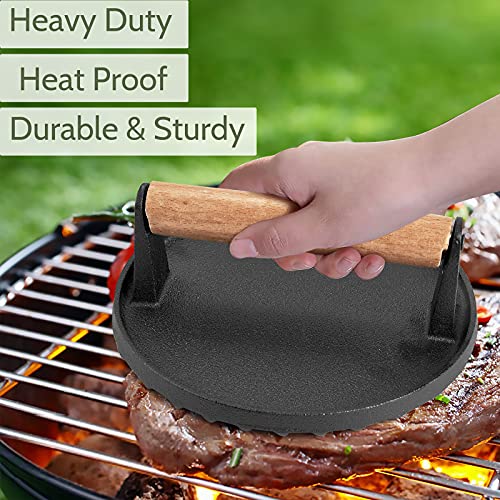 HaSteeL Melting Dome & Grill Press for Griddle, Stainless Steel 9In Basting Cover & Heavy Duty 7In Wooden Burger Press, Griddle Accessories Kit Great for Flat Top Teppanyaki Cast Iron Indoor Outdoor - size: 9" Dome & Round Press
