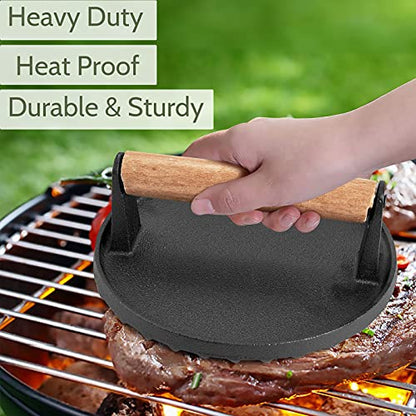 HaSteeL Melting Dome & Grill Press for Griddle, Stainless Steel 9In Basting Cover & Heavy Duty 7In Wooden Burger Press, Griddle Accessories Kit Great for Flat Top Teppanyaki Cast Iron Indoor Outdoor - size: 9" Dome & Round Press