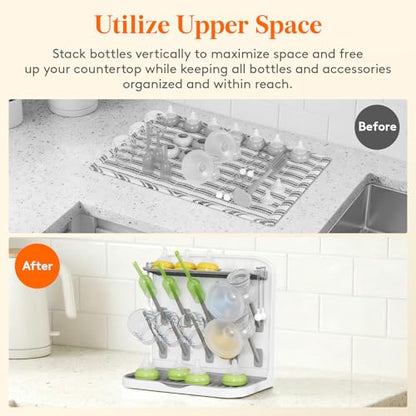 Lifewit Baby Bottle Drying Rack with 10 Hooks, Newborn Essentials Must Haves, Bottle Storage Organizer for Countertop, Cabinet, Rack Dryer Holder for Pacifiers, Pump Parts, Baby Stuff - size: Medium-10 Hooks, style: without Drain Mat