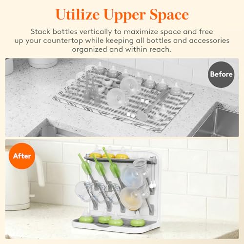 Lifewit Baby Bottle Drying Rack with 10 Hooks, Newborn Essentials Must Haves, Bottle Storage Organizer for Countertop, Cabinet, Rack Dryer Holder for Pacifiers, Pump Parts, Baby Stuff - size: Medium-10 Hooks