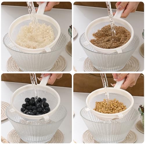 Luckyiren Kefir Strainer Set, 3-Size Plastic Non-Metal Sieve with Fine Mesh | Colander Sifter for Kefir Grains, Milk Kefir, Water Kefir & Kombucha & Quinoa - Durable, Food Grade & Easy Clean - color: White
