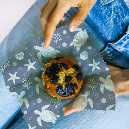 Reusable Beeswax Wraps, Sea Turtle&Starfish Shell Wraps, 9 Pack Eco-Friendly Food Storage, Organic, Sustainable, Zero Waste, Plastic-Free, Sandwich, Bowl, Fruit, 1XL, 3M, 5S - color: Blue Ocean
