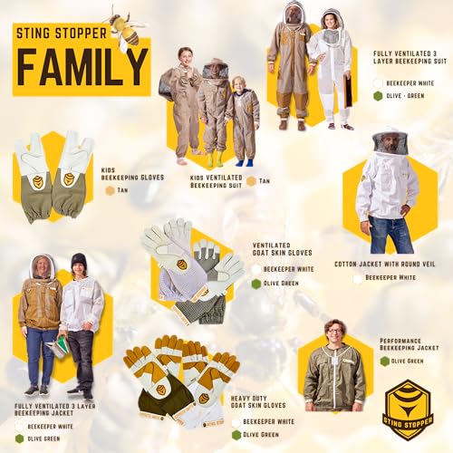 Sting Stopper Cotton Canvas Beekeeping Jacket with Round Veil - size: Large