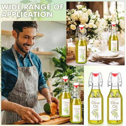 Havawish 16 Pcs 8 oz Mini Olive Oil Bottles Homemade Swing Top Clear Flip Top Bottles with Airtight Lids Labels for Storing Homemade Olive Oil Wedding Baby Shower Favors(Circle) - style: Circle
