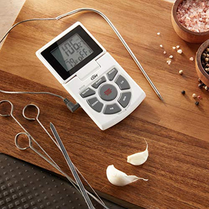 CDN Digital Probe Cooking, Cooling Thermometer, Smoker Oven Grill Candy Deep Frying, Multifunctional Thermometer/Timer/Clock with Loud Alerts, Stainless Steel Probe/Pot Clip, White or Silver (DTTC-W) - color: White