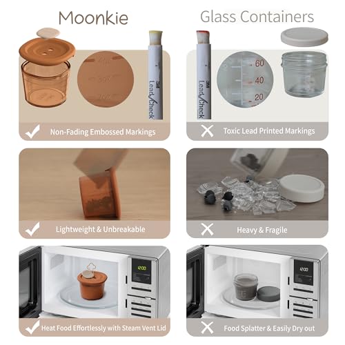 Moonkie Silicone Baby Food Containers | 4 oz Baby Food Storage Jars with Airtight Lids | Reusable Baby Food Jars, Freezer,Microwave and Dishwasher Safe, Perfect for Infant & Toddler - size: 12pack 4oz