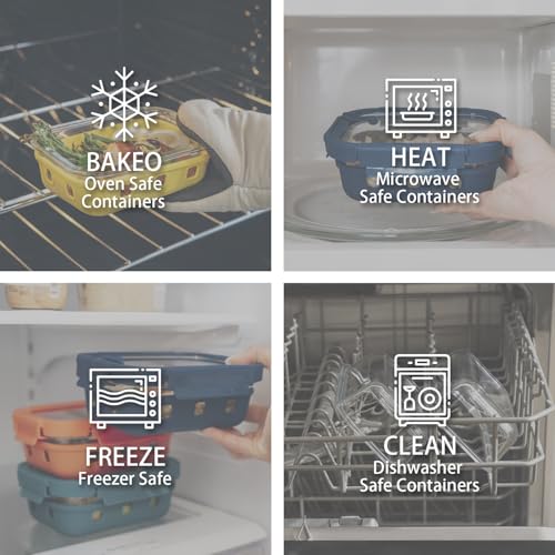 GENICOOK Glass Meal Prep Containers 5-Pack With Glass Lids & Steam Vent, 35 Oz / 4.4 Cups Leakproof Airtight Food Storage Containers, Borosilicate Glass, Microwave And Dishwasher Safe, Bpa-Free - color: Grand Five-Color