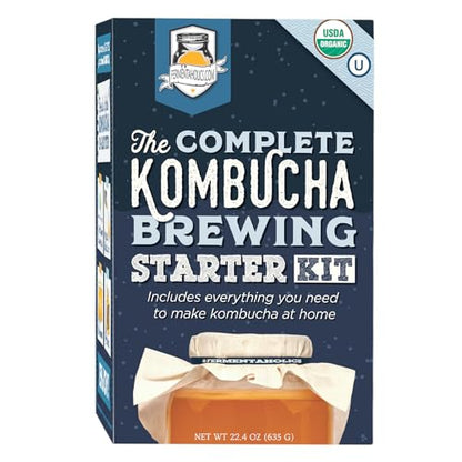 Fermentaholics Kombucha Brewing Starter Kit – USDA Certified Organic SCOBY & Tea, Complete Home Kombucha Making Kit with Culture, Kosher Certified - size: Complete Kombucha Brewing Kit