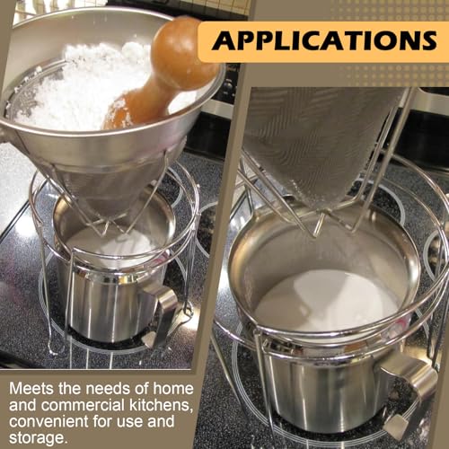 10 Inch Chinois Strainer,18/8 Stainless Steel Conical Fine Mesh Bouillon Sieve, Heavy Duty China Cap Strainers with Stand for Sauces Soups Broth Purees Jam