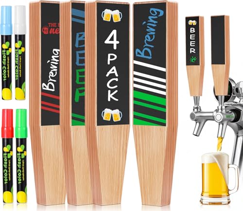 4 PCS Wooden Beer Tap Handle 3/8''-16 UNC Thread Keg Tap Handle Chalkboard BarTap Handle for Kegerator Beer Faucet With 4 PCS Pen, Gift for Home Brewing - size: 4PCS-Beech Wood Handles
