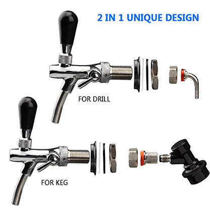 OneBom Beer Tap with Flow Control, Beer Draft Faucet Adurable, with Black Handle Lever & Liquid Ball Lock Post for Keg Home Bar - color: 2'' Adjustable Tap