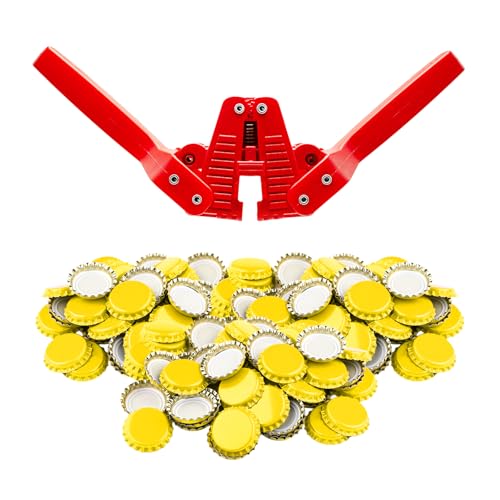 Fermentaholics Beer Bottle Capper & Lid Set – Double Wing Manual Capping Tool with 144 Crown Caps – Fits Standard 12 oz & Homebrew Beer Bottles (Capper & Lid Set -144 Yellow Crown Caps) - size: Capper & Lid Set -144 Yellow Crown Caps