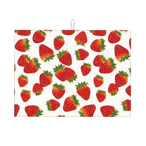 Cute Strawberry Dish Drying Mat For Kitchen Counter, Super Absorbent Microfiber Dish Drying Pad, Kitchen Gadgets For Easy Clean Multi-Use Large 18"x24" - color: Cute Strawberry