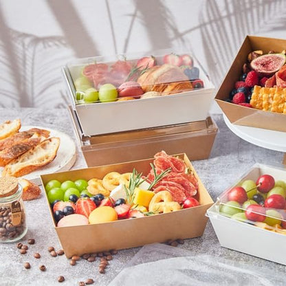 ZORRITA Paper Charcuterie Boxes with Clear Lids, 8 x 6 Inch, Brown, 20 Pack | Large Disposable, Take Out Bakery Boxes, For Cake, Cupcakes, Sandwiches, Cookies, Cocoa Bombs, Salads - color: Brown (20 Pack)
