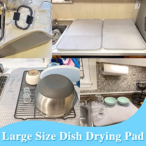 2 Pack Microfiber Dish Drying Mat,24*17 inch Absorbent Dish Drainer Kitchen Counter,Large Size Dish Drying Pad for Countertops,Sinks,Draining Racks(Gray) - size: 2PCS 24*17 inch
