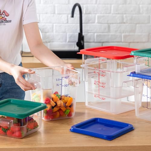 Lallisa 6 Pcs Food Storage Containers with Lids, Clear Square Food Containers with Handles Polycarbonate Restaurant Container Commercial Cereal Storage Set for Kitchen, 2, 4 and 6 Qt(Blue, Red, Green) - color: Blue, Red, Green