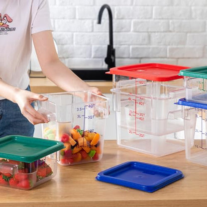 Lallisa 6 Pcs Food Storage Containers with Lids, Clear Square Food Containers with Handles Polycarbonate Restaurant Container Commercial Cereal Storage Set for Kitchen, 2, 4 and 6 Qt(Blue, Red, Green) - color: Blue, Red, Green