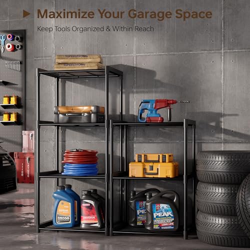 3-Tier Storage Shelves with Plastic Connectors – Metal Shelf Organizer for Pantry, Closet & Bathroom, Space-Saving Sturdy Shelving Unit Rack, Black, 17.3" x 12.8" x 28.9" - size: 17.3" x 12.8" x 28.9"(3T)