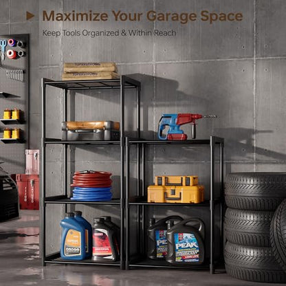 3-Tier Storage Shelves with Plastic Connectors – Metal Shelf Organizer for Pantry, Closet & Bathroom, Space-Saving Sturdy Shelving Unit Rack, Black, 17.3" x 12.8" x 28.9" - size: 17.3" x 12.8" x 28.9"(3T)
