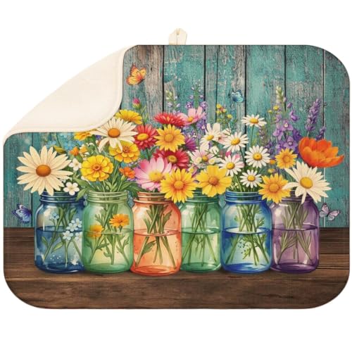 Vintage Daisy Dish Drying Mat for Kitchen Super Fast Absorbent Dishes Drainer Mat Large Dishes Drying Pad for Dishes, Pots and Pans, Utensils, Kitchen Countertop Decor 18x24 in - color: Vintage Daisy, size: 18"x24"