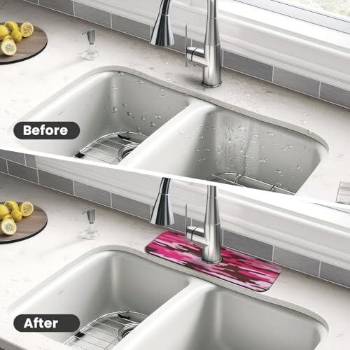 Pink Camo Faucet Mat For Kitchen Sink, Absorbent Countertop Protector, Quick Dry Sink Splash Guard Pad, Waterproof Draining Mat 15" X 5.5" - color: Style 5