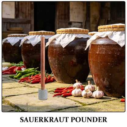 Sauerkraut Tamper: Wooden Handle Vegetable Tamper with Granite Pestle Head - Food Fermentation Masher Sauerkraut Pounder for Home Pickling and Kimchi Making - size: 45.00X7.00X7.00CM
