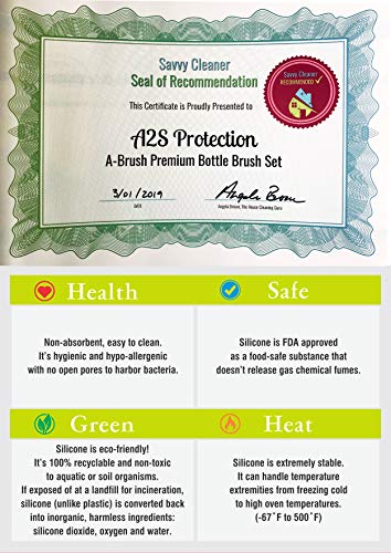 A-Brush Silicone Bottle Cleaner Brush, 2 Piece Set, Flexible, Long Handle - Water Bottle Cleaner, Baby Bottle Nipple Brush for Plastic & Glass, BPA-Free Dish Washing Brush A2S Protection - color: Green - Purple 2pk