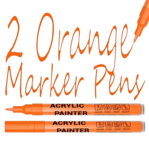 Acrylic Paint Pens Waterproof Markers 2 Orange Permanent Marker Pens Acrylic Pens for Rock Painting Glass Stone Ceramic Metal Fabric Pebble Painting pens Craft Supplies - color: Orange