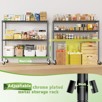 DurayLoly 3 Tier Metal Shelving Unit Adjustable Storage Shelves,Heavy Duty Shelf with Wheels for Kitchen,Office,Bathroom,Easy Assembly Wire Shelving for Laundry,Garage,45" W x 17.7" D x 41" H,Black. - color: Black