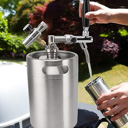 Beer Growler Tap System, Mini Beer Keg Growler 5L Stainless Steel Portable Pressurized Home Dispenser System with 60PSI Pressure Regulator for Homebrew Craft and Draft Beer