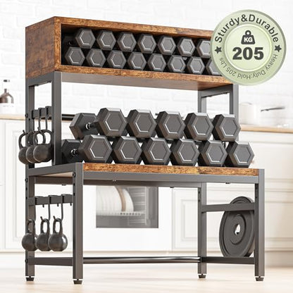 EnHomee 4-Tier Microwave Stand for Kitchen Storage, Brown | 205 lb Capacity, Adjustable Kitchen Shelves with 9 Hooks & Cutting Board Rack - color: Brown