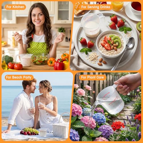Kanayu 36 Pcs Plastic Measuring Cup Clear Measuring Mug with Spout and Handle Grip Capacity Clear Graduated Pitcher for Kitchen Flour Water Liquids (Red,8 Oz, 1 Cup) - color: Red, size: 8 oz, 1 Cup